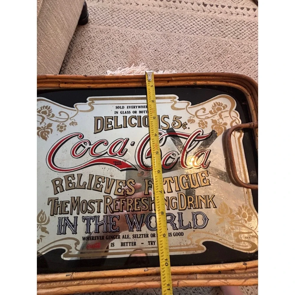 Vintage‎ Coca-Cola Mirror Tray Wicker Rattan Frame Soda Advertising Sign 16x11